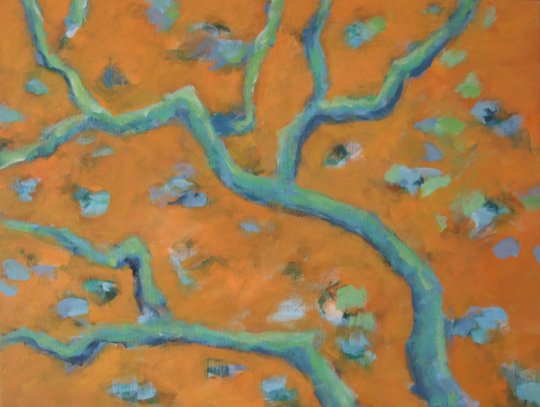 Grene III, orange. 2008. Akryl på lærred 45 x 60 cm.