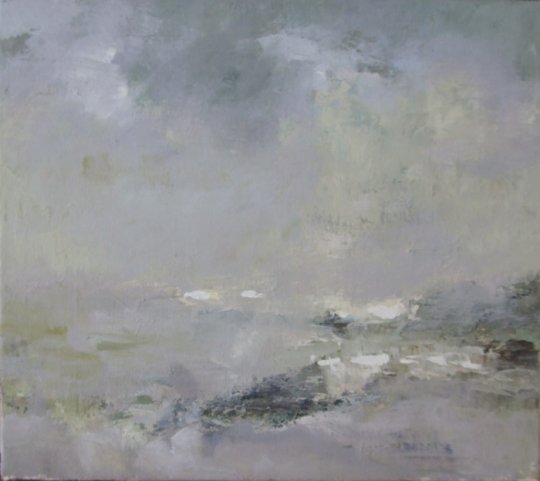 Landskab, grå 2007. Akryl på lærred 35 x 40 cm.