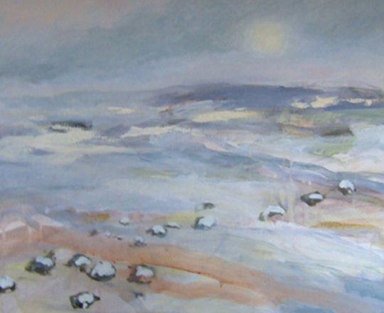 Mod søen, vinter. 2006. Akryl på lærred 65 x 80 cm.